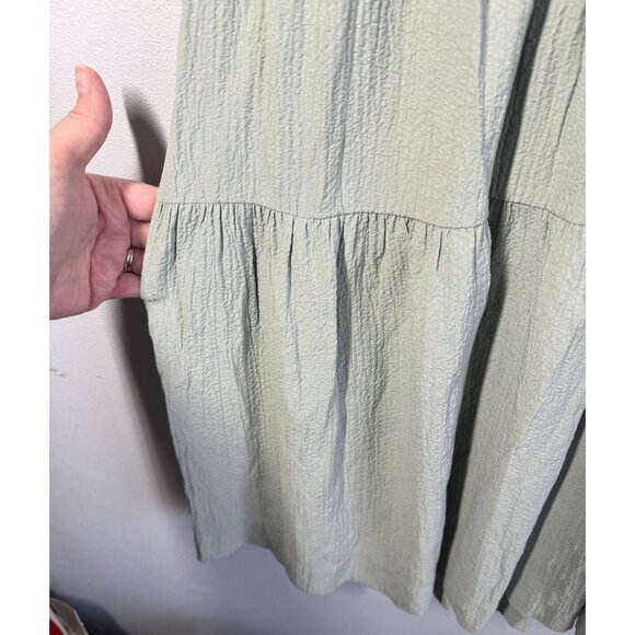 Calvin Klein Womens Textured Tiered Dress Size 2 Sage Green Split Neckline Tie - Picture 9 of 14